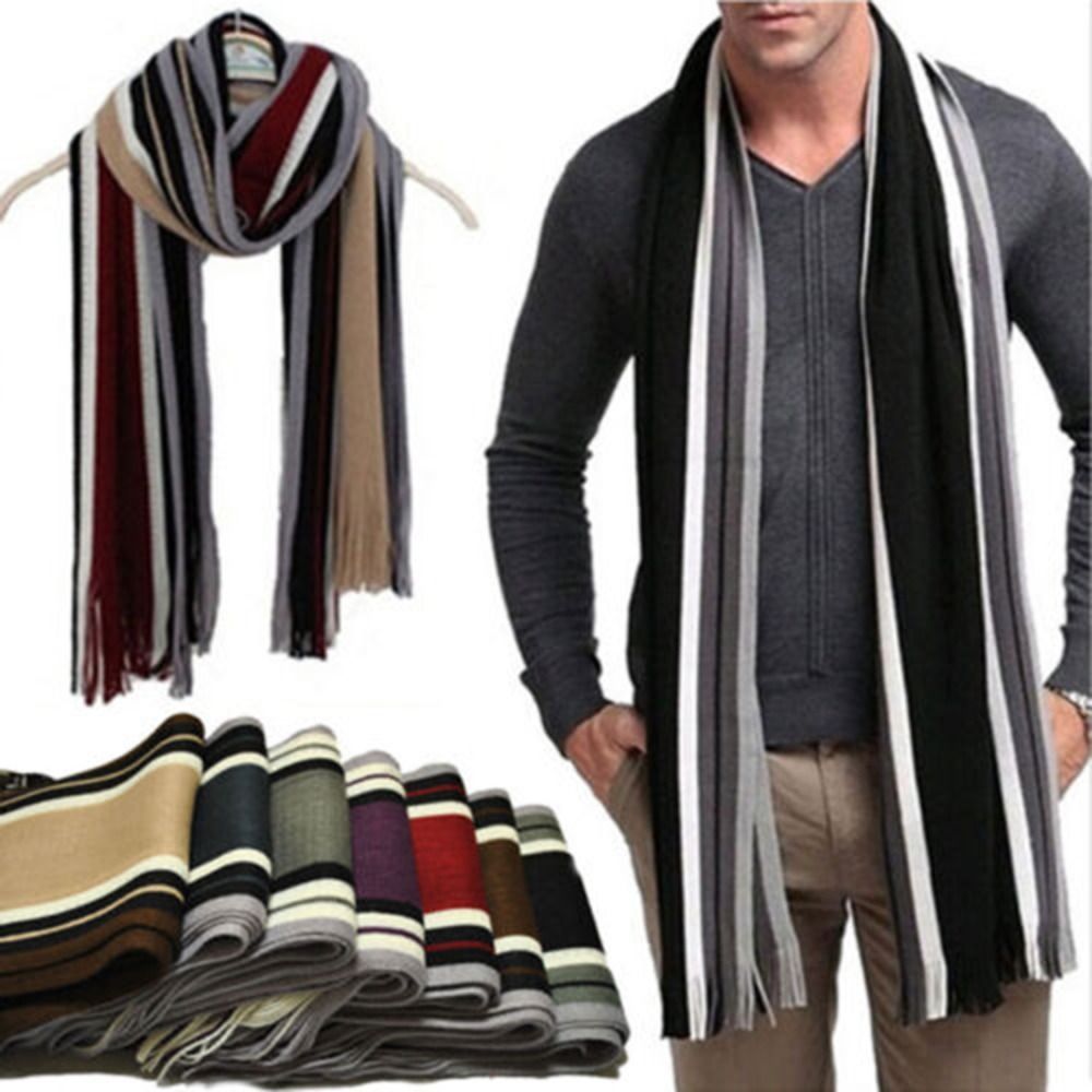 Wool Scarf Men - Kasjmier Heren Gestreepte Sjaal Mode Dikke
