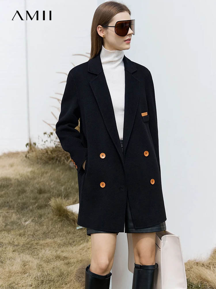 Wool Coat Peacoat - AMII Minimalistische Wollen Jas voor Vrouwen