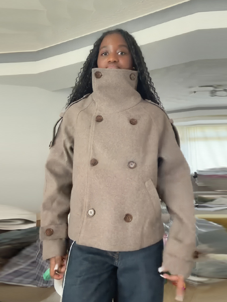 Korte bruine damesjas met opst - Wool Coat Peacoat recensie en prijs