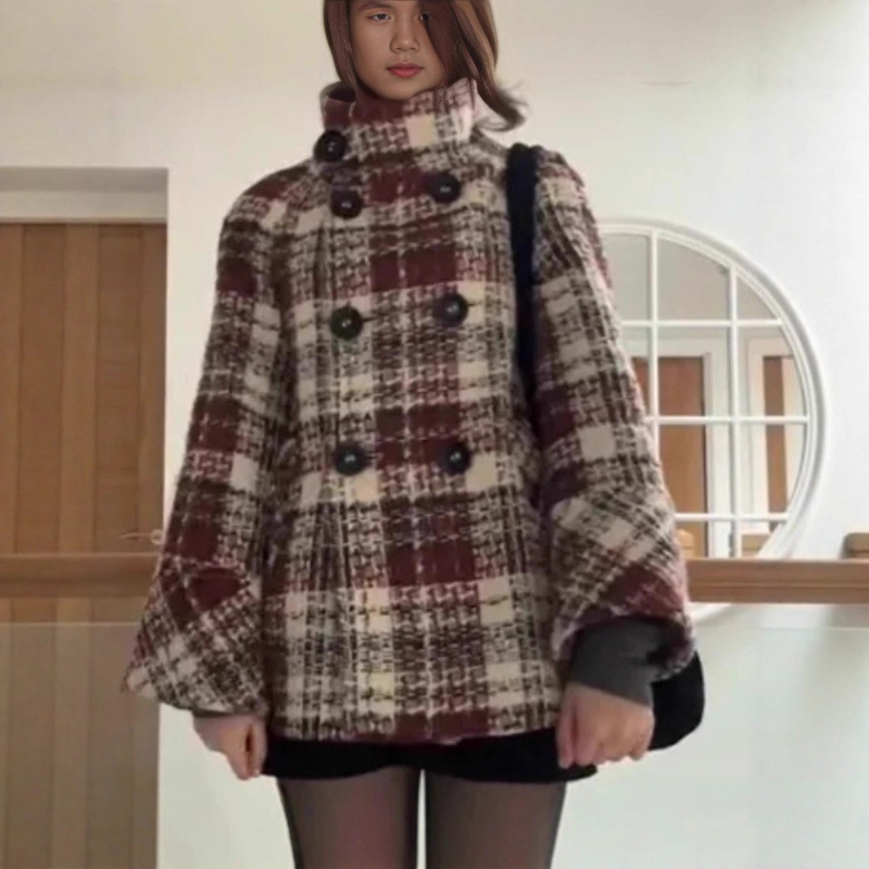 Warme geruite coltrui met rech - Wool Coat Peacoat recensie en prijs